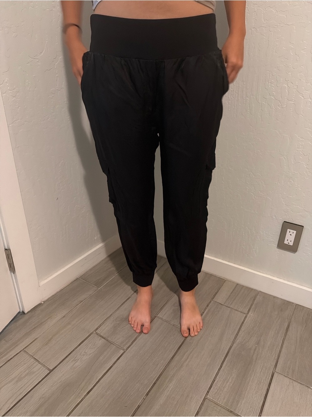 cinq a sept Harmony Satin Black High-Waist Cargo Joggers